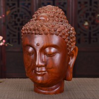China Fengshui Statue Buddha Head Wood Craft Gift Collectable Carving Sakyamuni 释迦牟尼